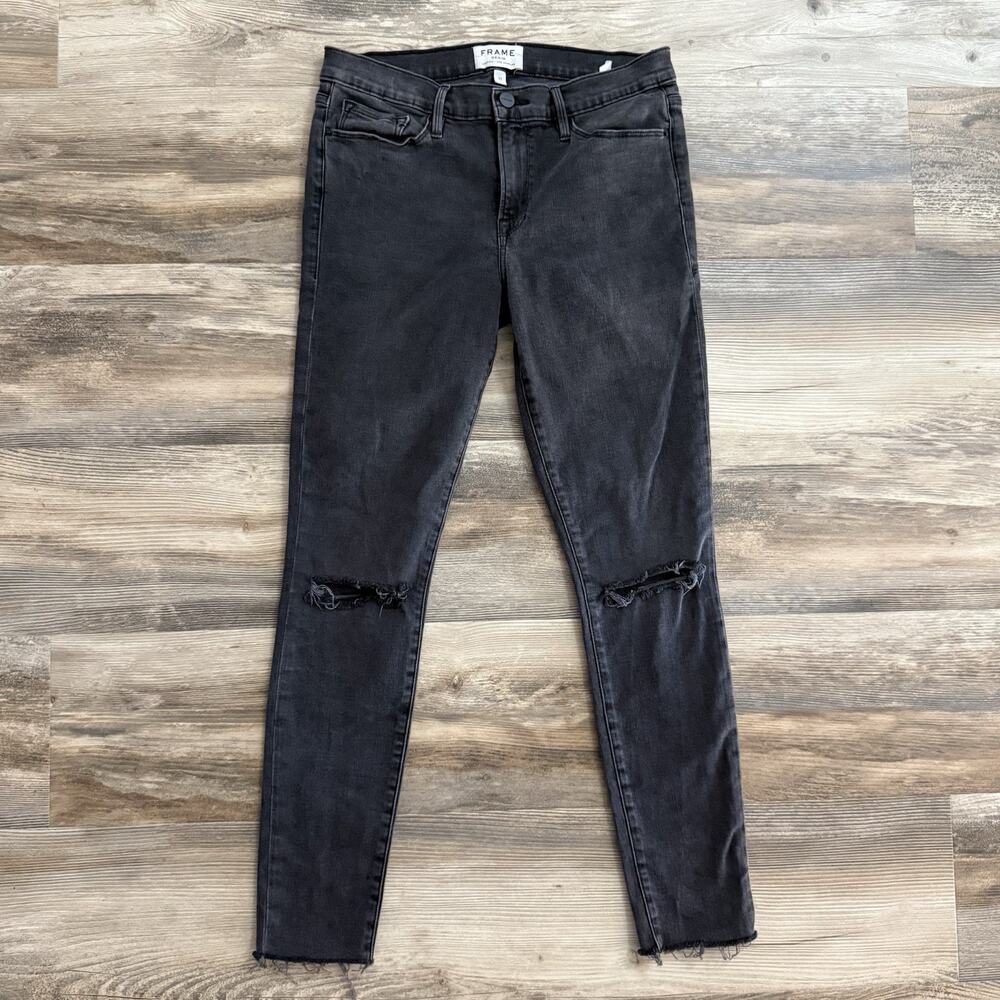 FRAME Le Skinny de Jeanne Jeans Women’s 31 Washed Black Distressed USA Made